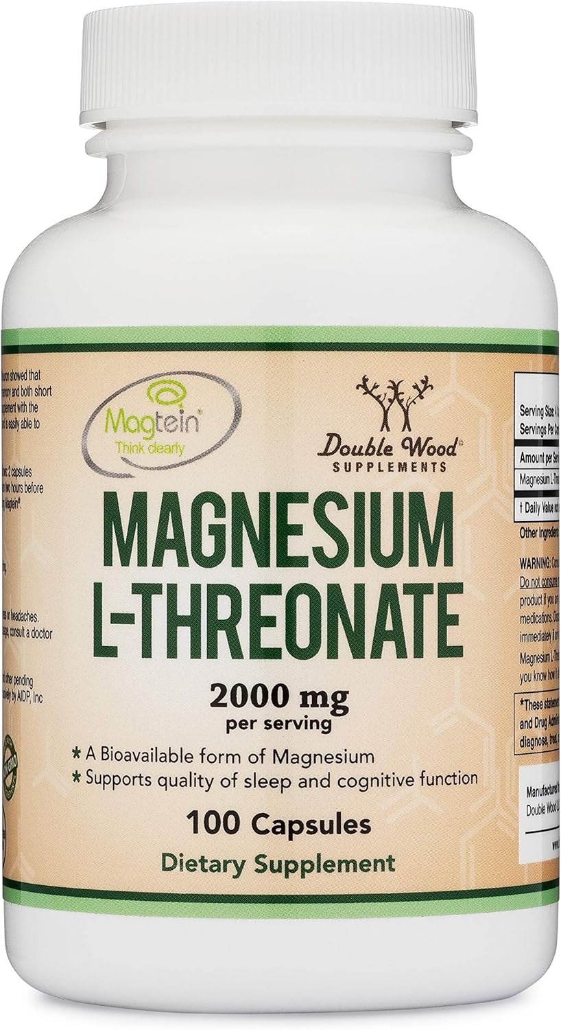Magnesium L Threonate Capsules (Magtein) – High Absorption Supplement – Bioavailable Form for Sleep and Cognitive Function Support – 2,000 mg – 100 Capsules: Health & Personal Care