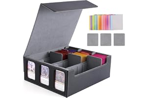 Venssu Card Storage Box for Trading Cards with Card Supporters, 2300+ MTG Deck Box with 24 Colorful Divider Tabs, Trading Card Storage with Viewing Windows Fits for Magic Game(Black and Grey)