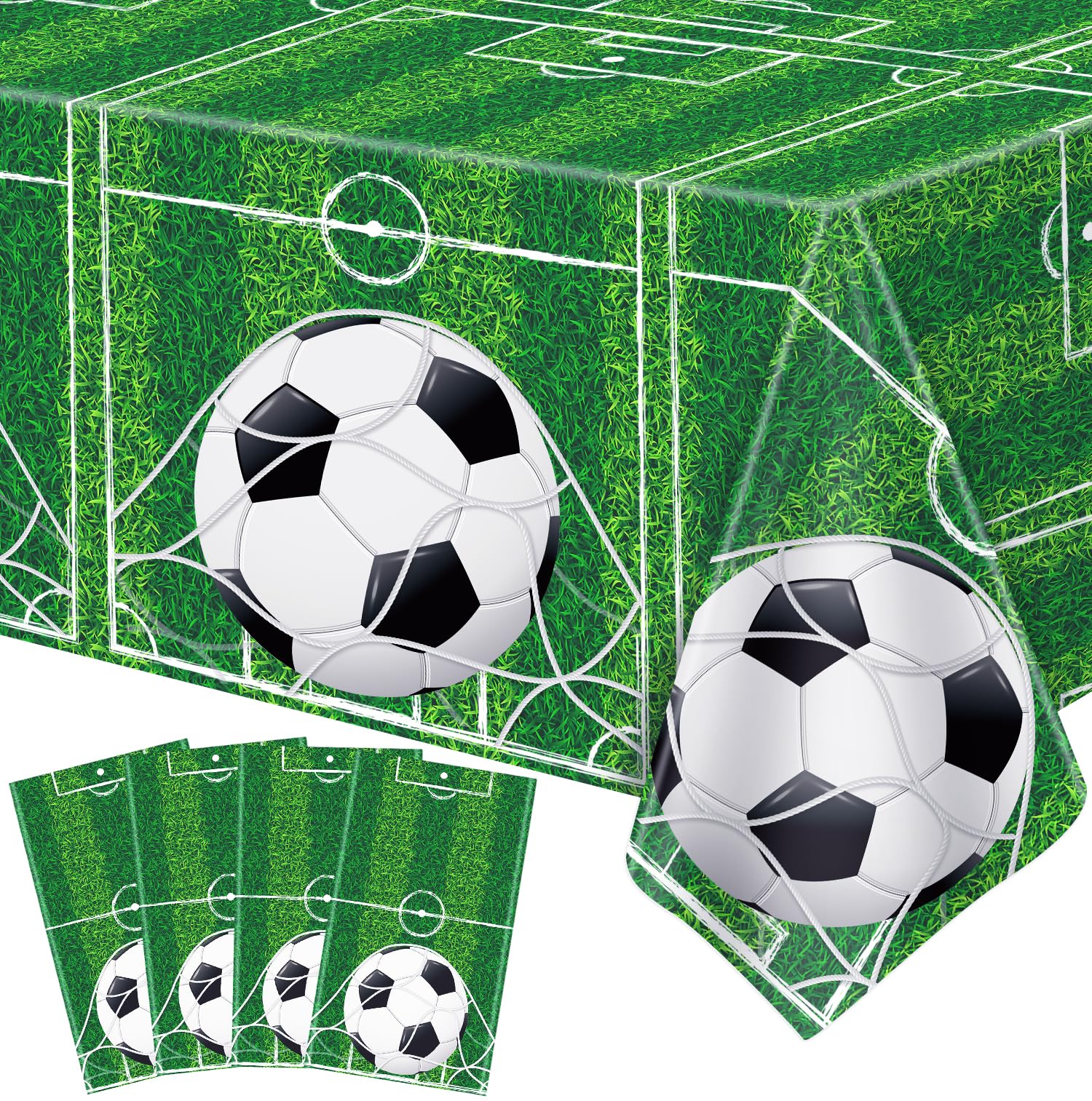 4 Pack Football Tablecloths Football Theme Party Table Covers Soccer Ball Pattern Tablecloth Sports table cloth Football Tablecloth for Rectangle Tables soccer theme birthday Party Supplies 130X220CM