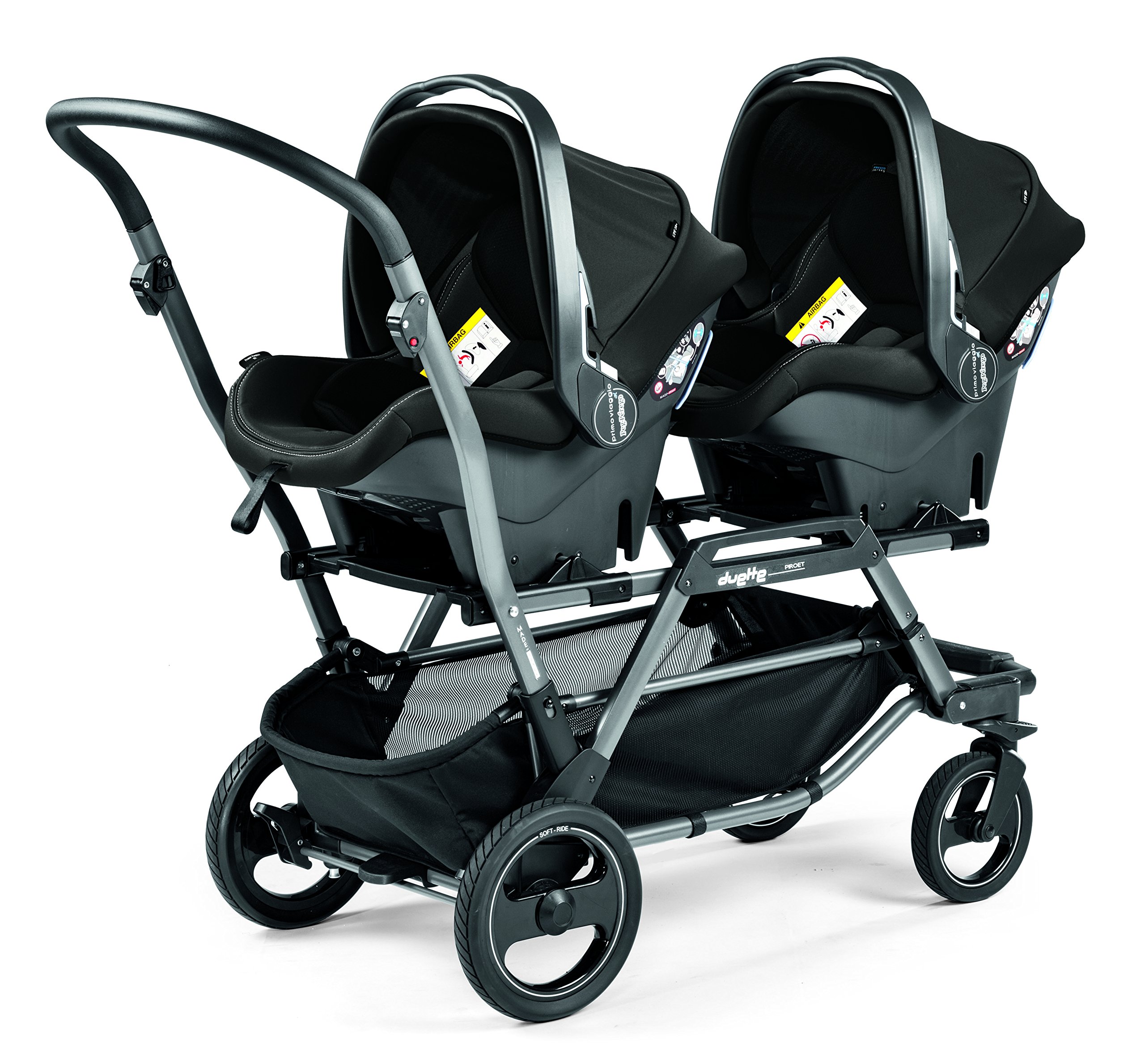 Peg Perego Duette Piroet - Double tandem Stroller - compatible with Primo Viaggio infant car seats - Made in Italy - Atmosphere (Grey)