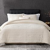 Amélie Home Waffle Comforter King Set, Jacquard Design Fleece Bed Set, Super Soft Plush Bedding Set for Winter, Beige, 3 Pieces, 1 Cozy Comforter and 2 Pillowcases