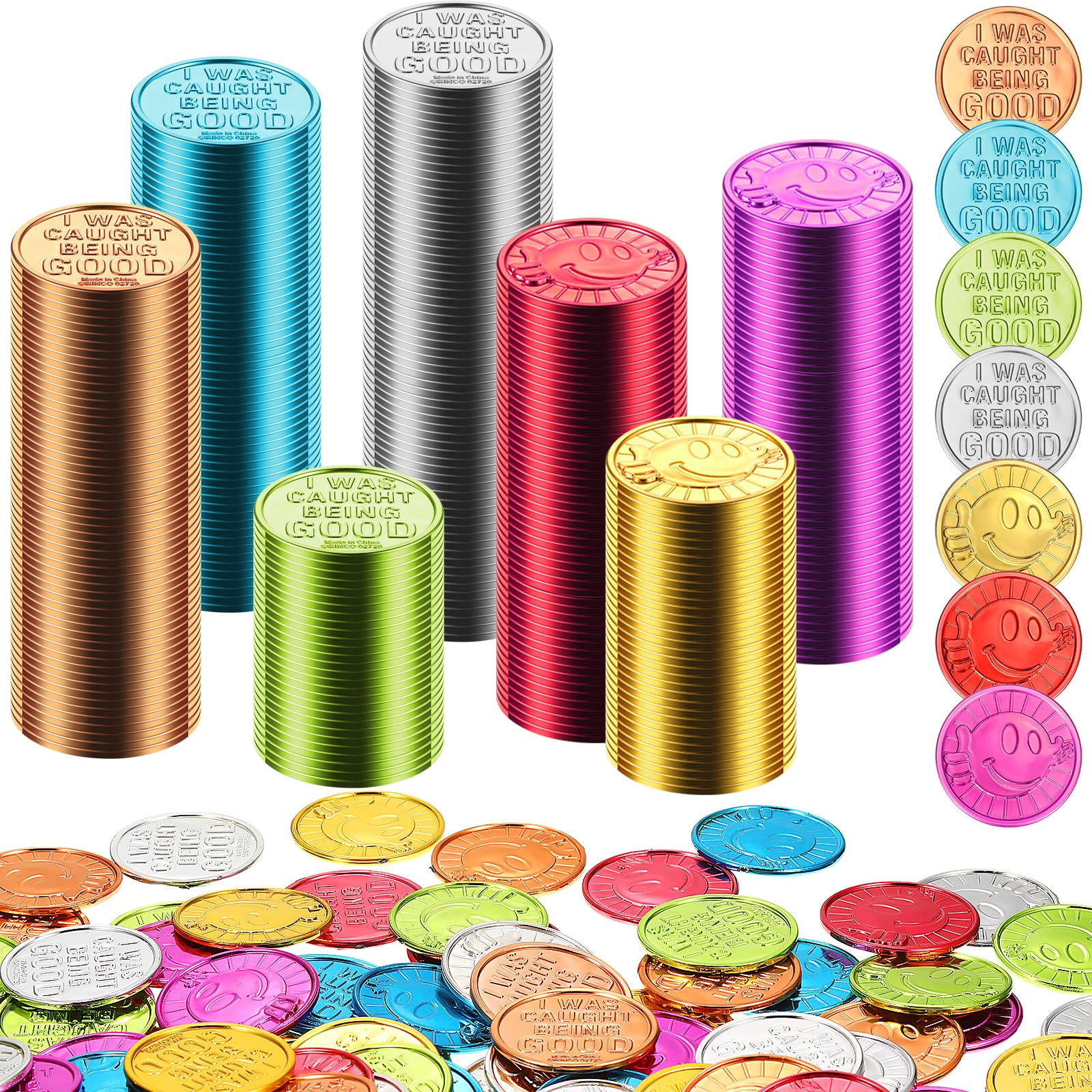 Photo 1 of Jerify 500 Pcs Caught Being Good Coins for Classroom Behavior Tokens Incentives and Teacher Handout Rewards Colored Pretend Coin Carnival Halloween Party Counting