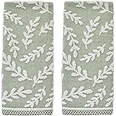 SKL Home Leaf Sprig 100% Cotton Jacquard 2pc Hand Towel Set, Reversible & Decorative for Bath/Kitchen/Bar & Gift, Sage