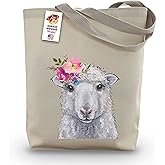 Sheep Tote Bag - Gifts For Mom - Sheep Lover Gift - Sheep Gifts For Women -Handmade Totes - Hippie Hound Studios Canvas Totes - Cute Sheep Reusable Shopping Bag - Grocery Bag - Handbag - Beach Bag
