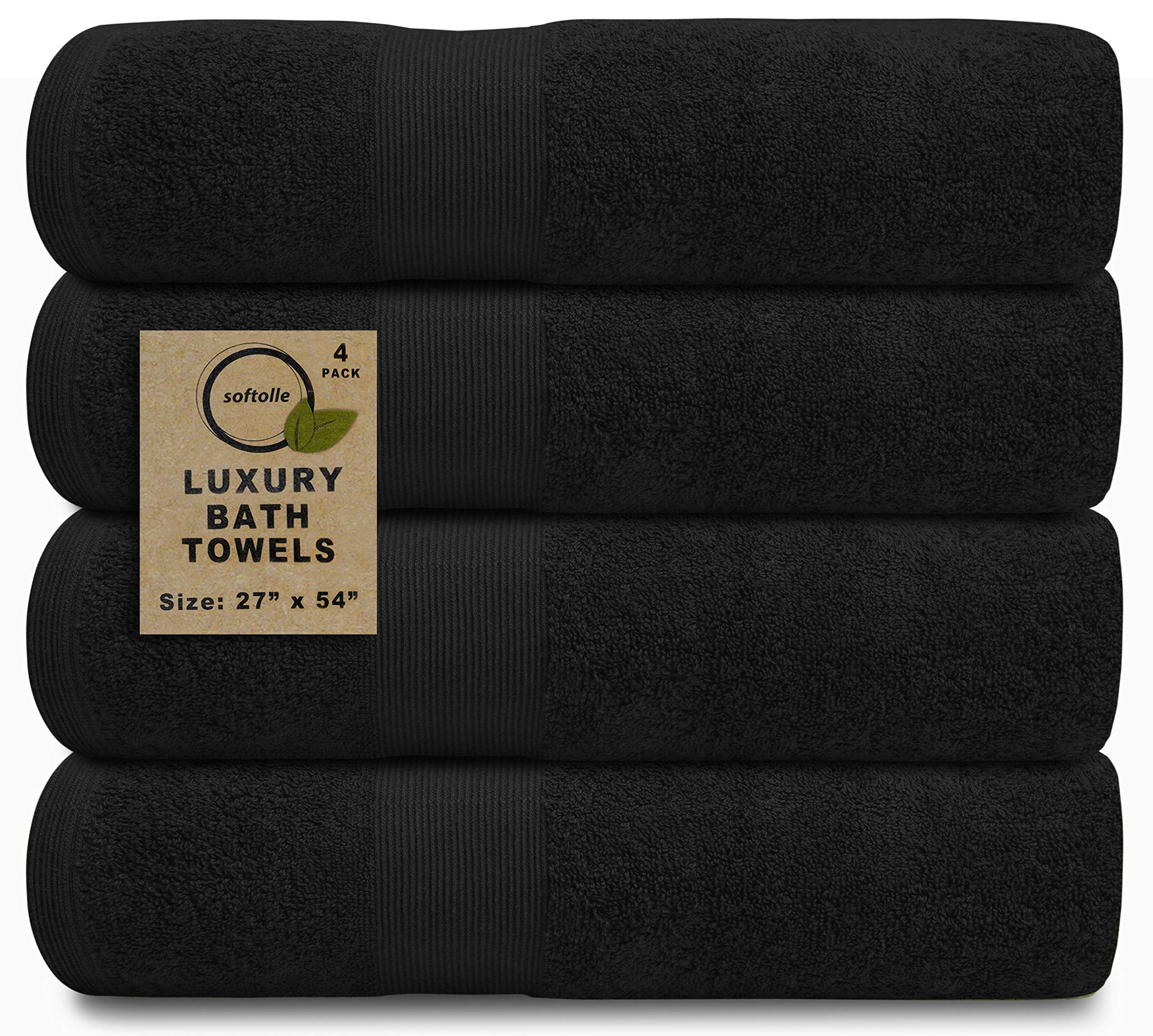 Softolle 100% Cotton Luxury Bath Towels - 600 GSM Towels for Bathroom - Set of 4 Bath Towel - Eco-Friendly, Super Soft, Highly Absorbent Bath Towel - Oeko-Tex Certified - 27 x 54 inches (BT-Black)