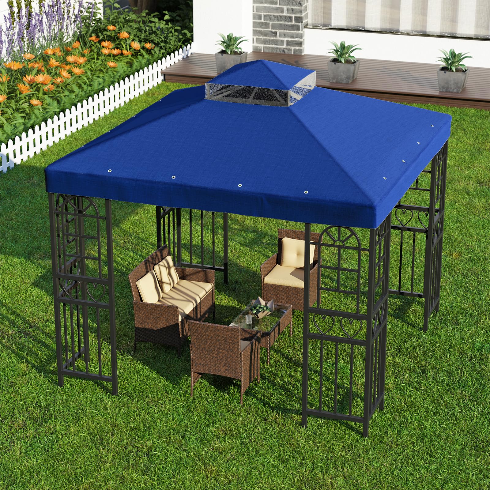 Photo 1 of 10'x10' Replacement Canopy Top Cover Only for Gazebo, Double Tiered Gazebo Covers for Outdoor Patio Garden Canopy(Blue)
