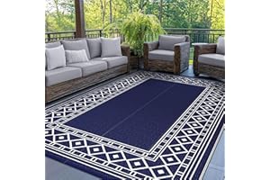 GENIMO Outdoor Rug Waterproof for Patio Decor, 5'x8' Reversible Plastic Straw Rug Carpet, Camping Mats for Outdoor, RV, Backyard, Deck, Balcony, Picnic, Blue & White