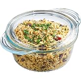 Glass Casserole Dish by Simax Clear Glass Round Casserole Dish with Lid and Handles Covered Bowl for Cooking Baking Serving etc. Microwave Dishwasher Oven and Stove Safe Cookware 1.75 Quart