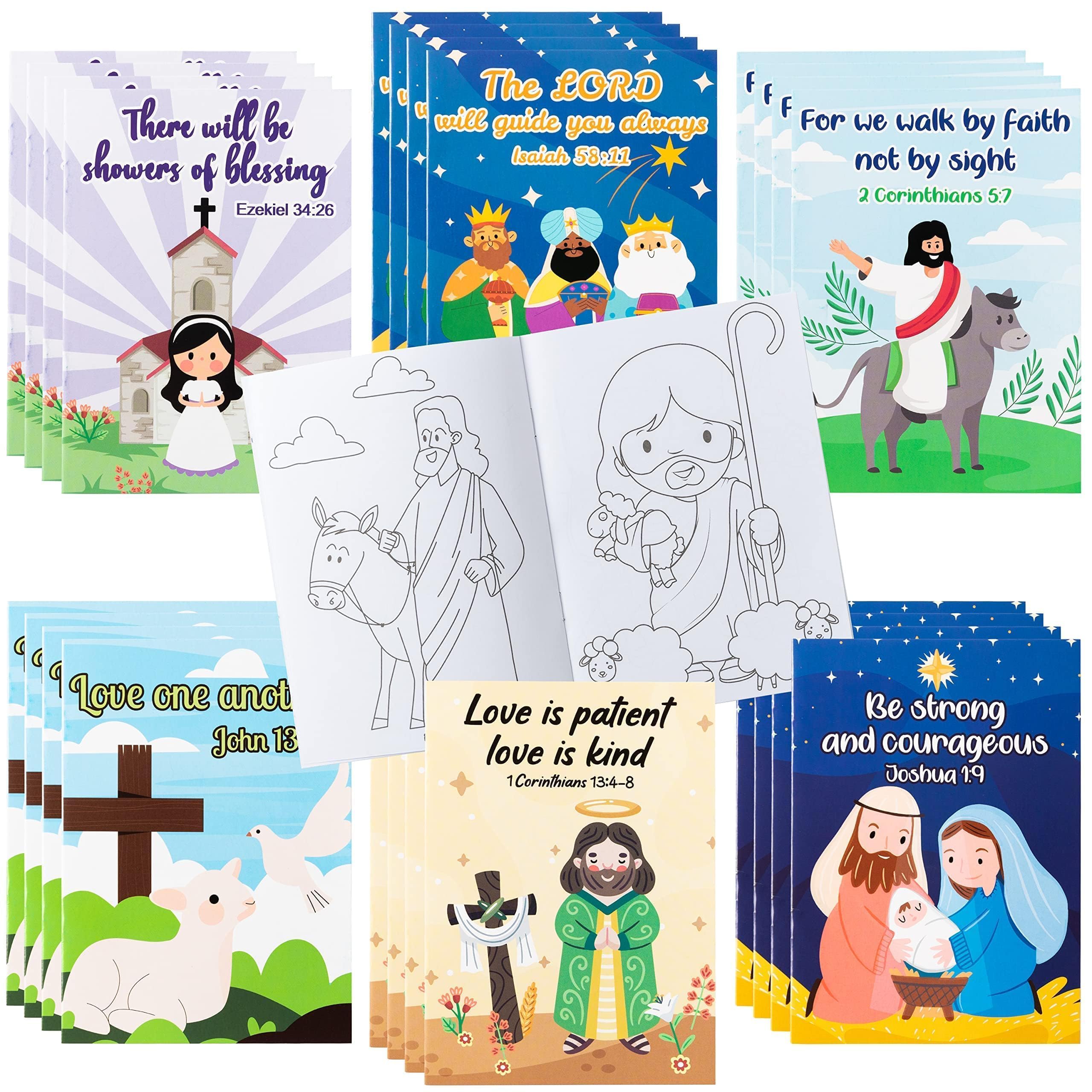 ANGOLIO 24PCS Christian Coloring Books for Kids Religious Bulk Party Goodie Bags Fillers, 6 Styles Bible Verse DIY Art Drawing for Sunday Activities Classroom Rewards Church Carnival Party Supplies — image 1