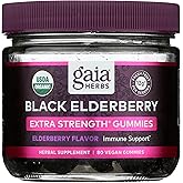 Gaia Herbs Black Elderberry (Sambucus nigra) Extra Strength Gummies - Delicious Immune Support Supplement* - Certified Organic Black Elderberries for Immune System Support* - 80 Gummies (40 Servings)