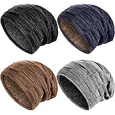 Geyoga 2/3/4 Pack Winter Beanie Hats for Men Warm Slouchy Beanies Hats Fleece Lined Thick Knitted Ski Skull Warm Cap