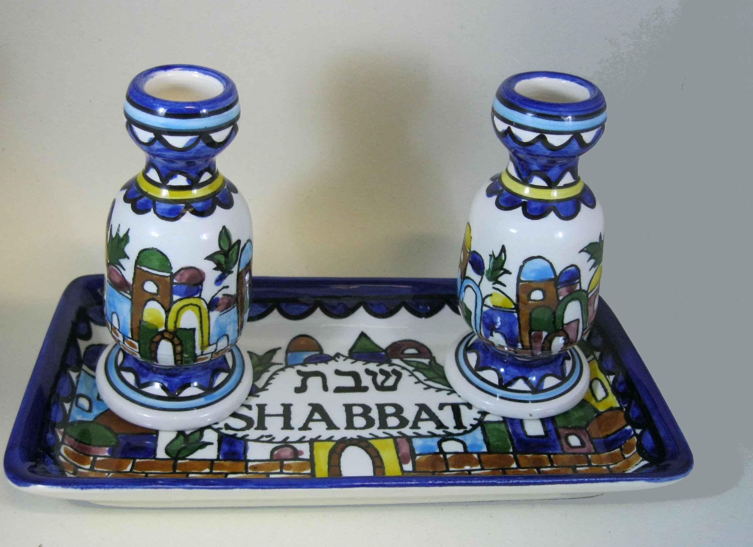 Shabbat Candlesticks, Jewish Candlesticks for Shabbath Armenian Ceramics Jerusalem Design