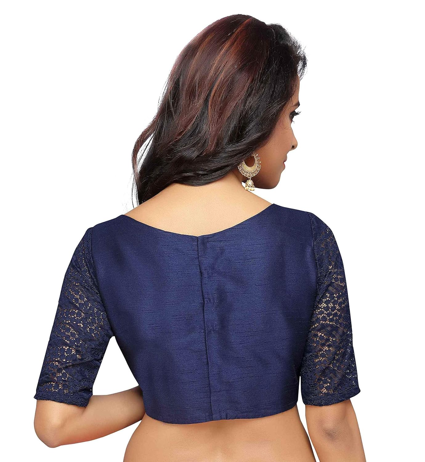 studio shringaar women's poly silk readymade saree blouse with elbow length lace sleeves