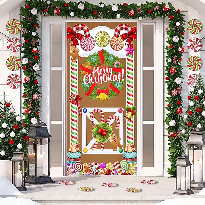 Christmas Door Cover Set, Gingerbread House Door Cover with