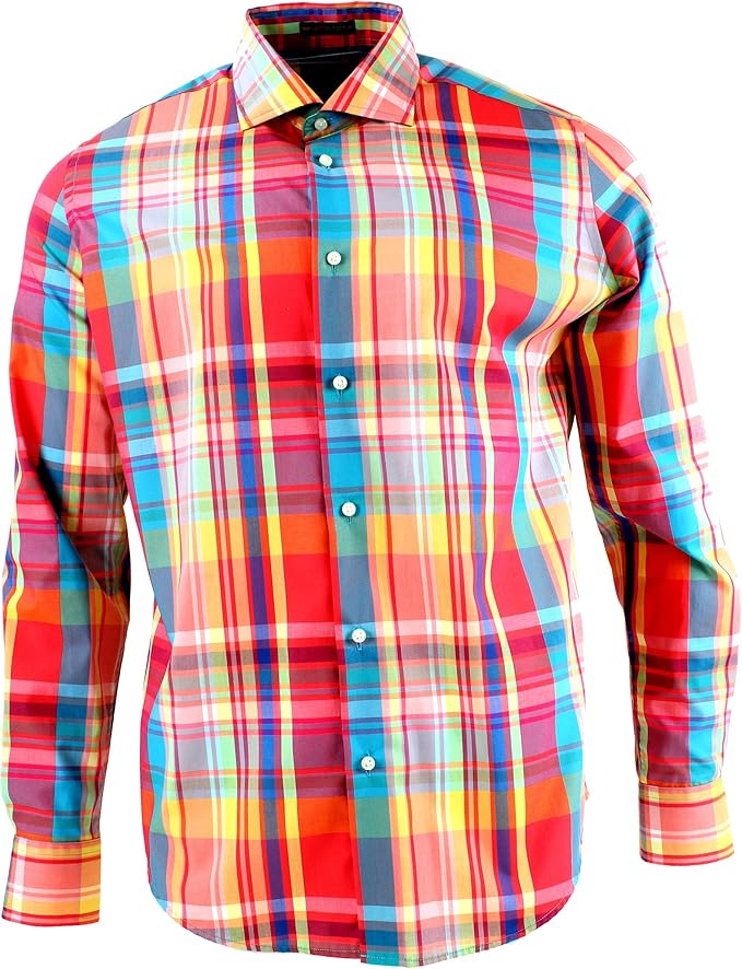 Viyella Modern Fit Bright Madras Check Long Sleeve Supima Cotton Shirt