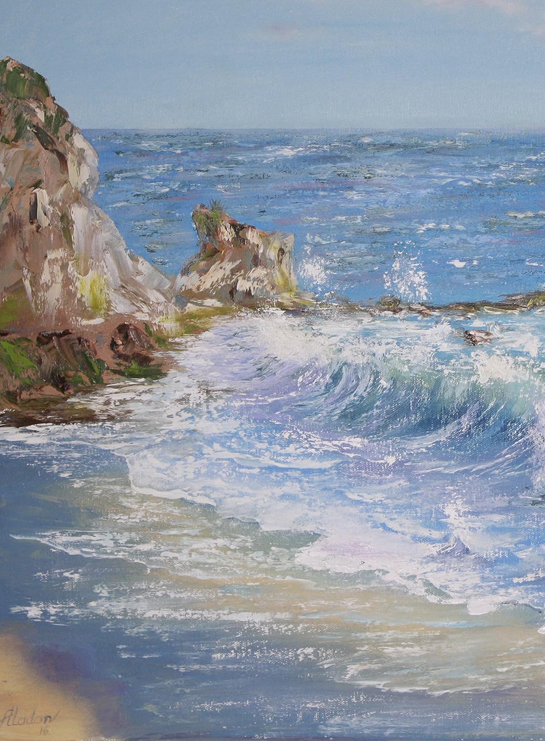 Amazon Com 16 Marine Painting Of Sea Beach Ocean Shore Wavy Beach Art Original Oil Painting Of The Sea Signed By Artist Seascape Handmade