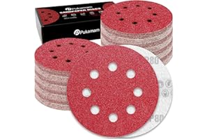 Pukamam 120 Pcs 5 inch Sanding Discs 80 Grit 8 Hole Hook and Loop Round Sandpaper for Random Orbital Sander