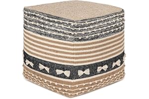 REDEARTH UNSTUFFED Pouf Ottoman Cover Textured Boho Storage Cube Poof Decorative Pouffe Farmhouse Footrest Accent for Living Room, Bedroom, Nursery; 100% Cotton (18"X18"X18",Swathe Black)