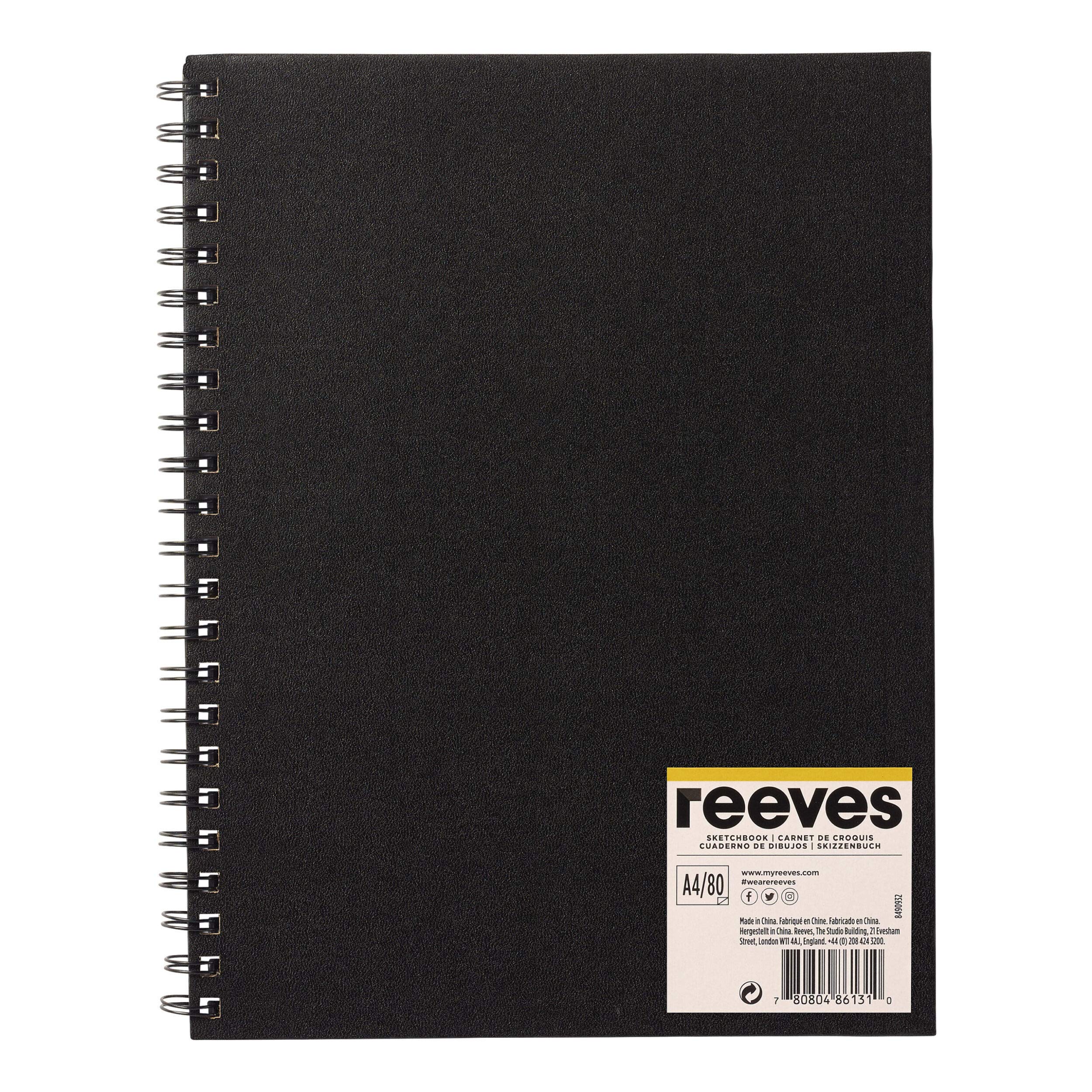 Reeves Hardback Sketchbook - A4 Spiral-Bound Sketchbook with 80 Pages - Acid-Free Textured Sheets for Drawing and Sketching - Art Supplies for Adults & Kids - For Use With Pencils, Pastels, & Markers