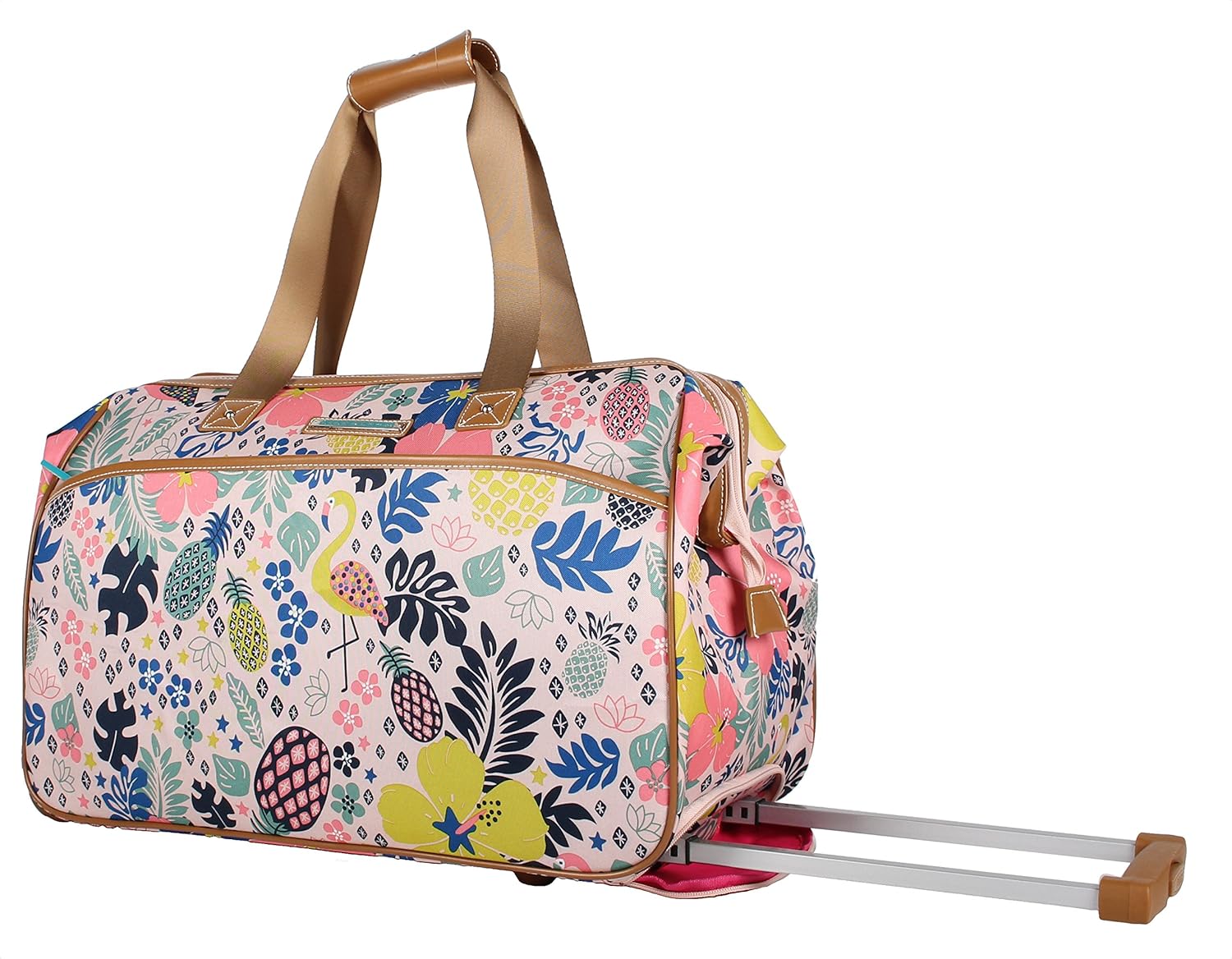 Lily Bloom Luggage Designer Pattern Suitcase Wheeled Duffel Carry On Bag (22in, Trop Pineapple