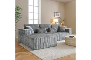 HYJT-H&K Modular Sectional Sofa Cloud Sectional Couch, 107" Comfy Fluffy L Shaped Dark Grey Couches for Living Room, Deep Seat Memory Foam Plush Corduroy Boneless Couch Sectionals Left Facing Chaise