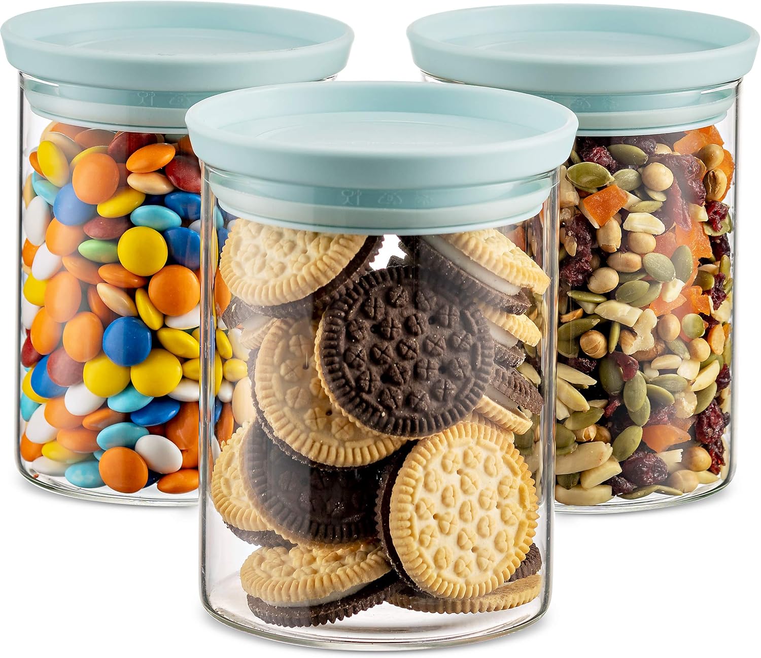 Godinger Food Storage Containers, Stackable Organization Canister Glass Jars - Medium, Set of 3