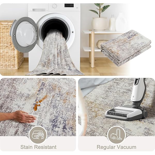 6X9 MODERN ABSTRACT AREA RUGS WASHABLE LIVING ROOM RUG NON-SLIP SOFT CARPET 0.25″ THIN INDOOR FLOOR NON-SHEDDING RUGS FOR BEDROOM, DINING ROOM, FARMHOUSE, NURSERY HOME, OFFICE, BEIGE