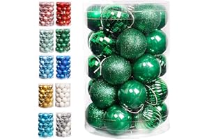 Lulu Home Christmas Ball Ornaments, 34 Ct Xmas Tree Decorations, Holiday Hanging Balls (Green, 1.57")