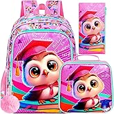 gxtvo 3PCS Owl Bookbag for Girls, 16" Kids Backpack with Lunch Box, Water Resistant Elementary Preschool Toddler School Bag - Pink Dr. Owls