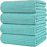 POLYTE 430 GSM Microfiber Oversize Quick Dry Lint Free Bath Towel, 60 x 30 in, 4 Pack (Waffle Weave)
