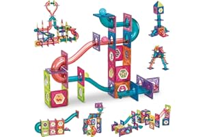MOBIUS TOYS Marble Run 87Pcs for Kids Ages 3-8 Years Old - 3D Magnetic Building Tiles for Boys and Girls - Magnetic Marble Run Educational Toy Steam Learning Marble Maze - Race Track Toy Construction Kit