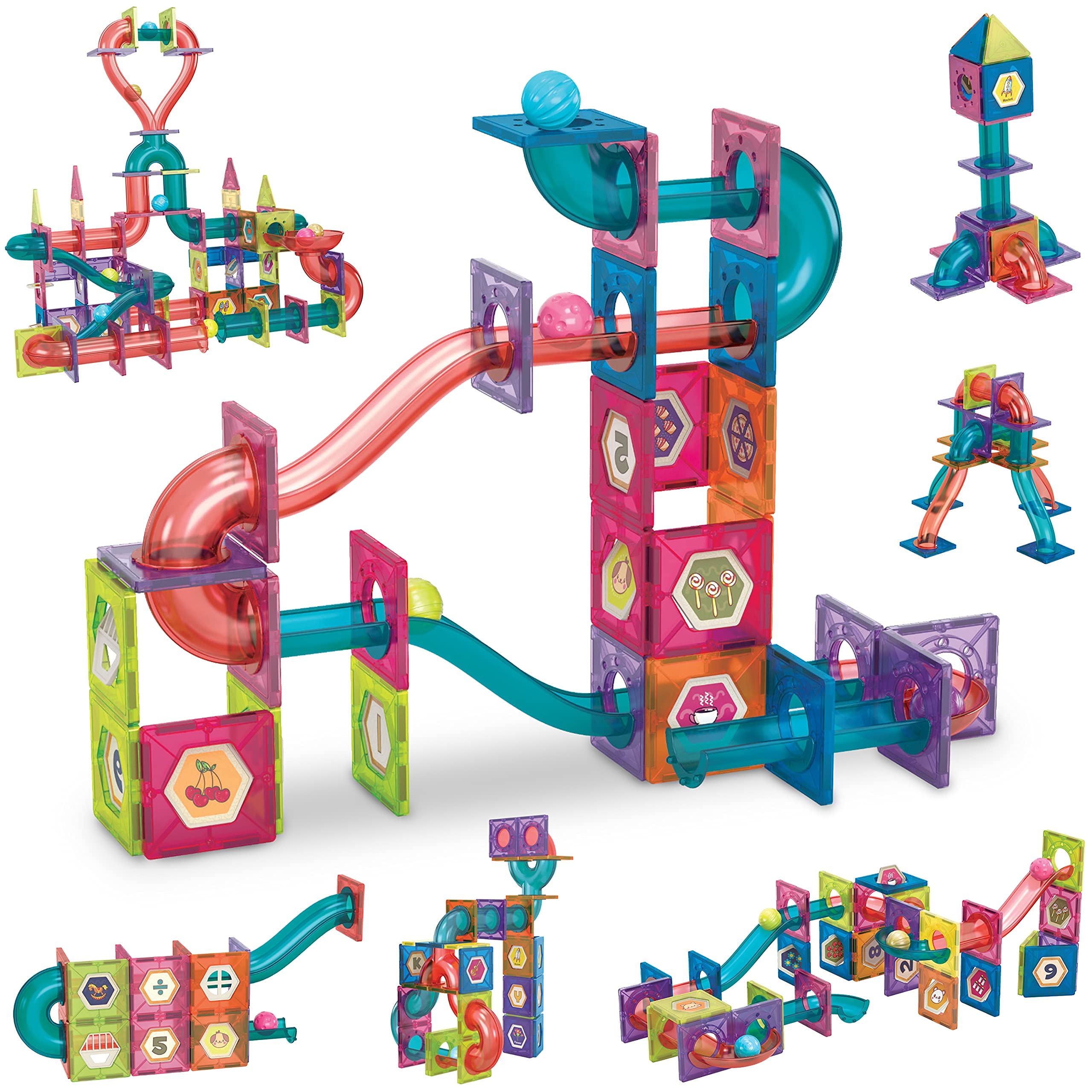 Marble Run for Kids Ages 3-8 Years Old - 3D Magnetic Building Tiles for Boys and Girls - Magnetic Marble Run Educational Toy Steam Learning Maze - Race Track Toy Construction Kit