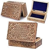 Ajuny Wooden Hand Carved Jewelry Box - Mango Wood Celtic Flower Carving Decorative Keepsake Box, Memory Box Organizer Travel Treasure Chest Trinket Holder Case Great Gifts 8x5 Inch