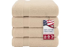 American Veteran Towel, 100% Cotton Turkish Bath Towels for Bathroom 4 Pack Clearance Prime, 27x54 Extra Large Premium Soft Drying Bathroom Towels, Beige