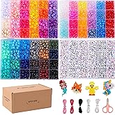 XJRLUK Pony Bead Bracelet Making Kit, 72 Colors 6x9mm Craft Kit for Friendship Jewelry, Rainbow Bulk With Letter Beads for Girls and Kids Age 5+ DIY Crafts Gifts Jewelry Toys