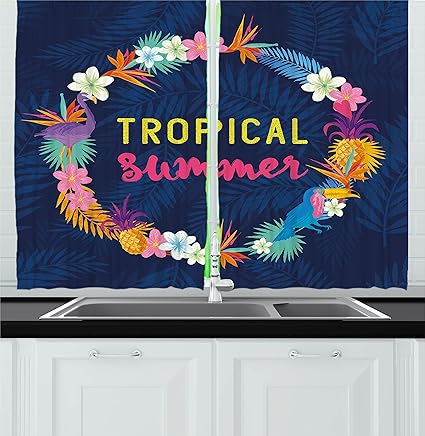 Holiday Kitchen Curtains By Ambesonne Tropical Summer Phrase In