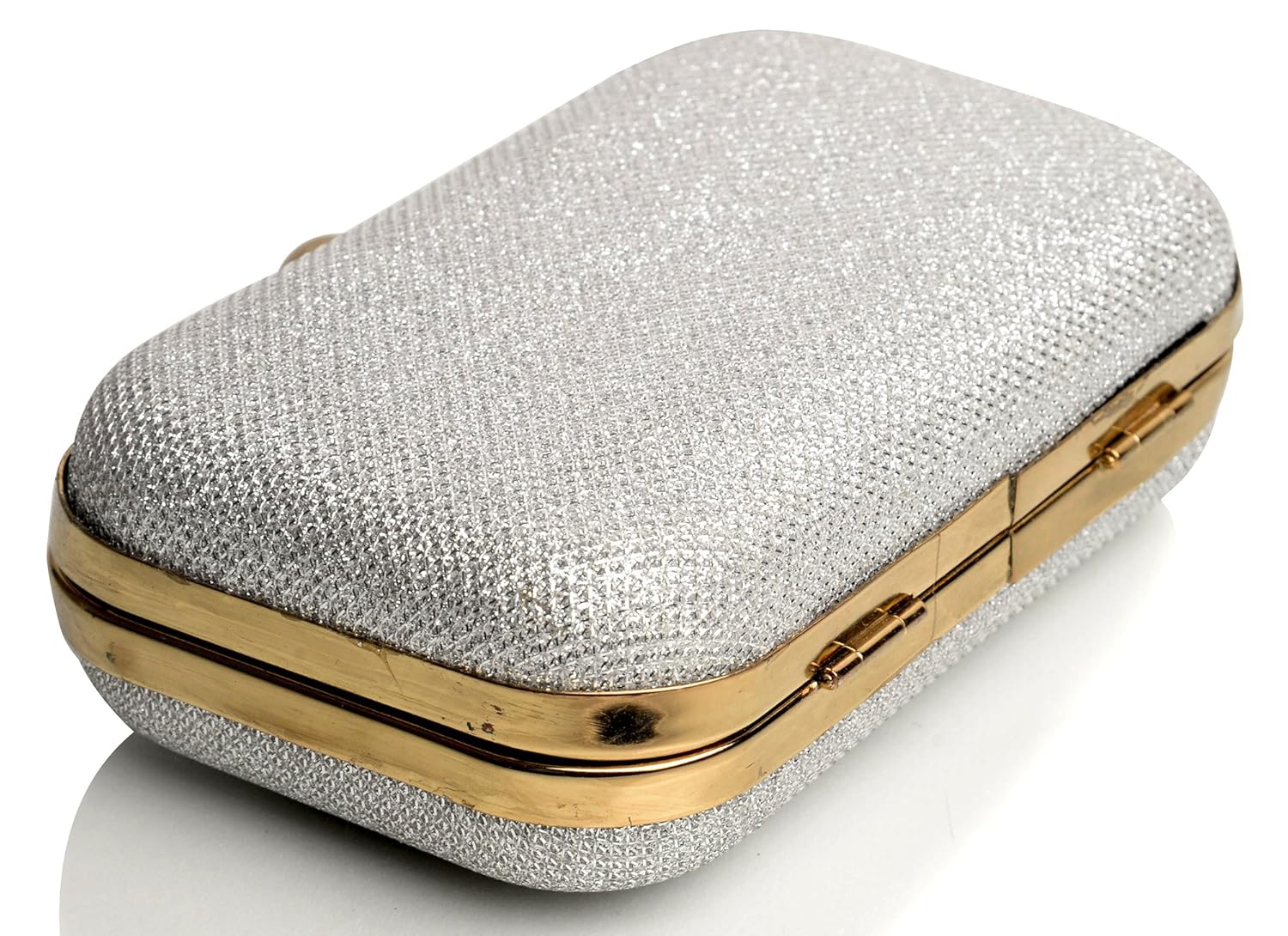 mammon women's bridal clutch with sling (box-silver)