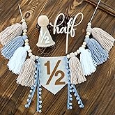 Ereniko 1/2 Birthday Boy Decorations,Half Way To One Baby Boy Decorations,6 Months Birthday Cone Hat Blue 1/2 Pastel High Chair Banner And Cake Topper,Happy Half Year Party Photoshoot Props