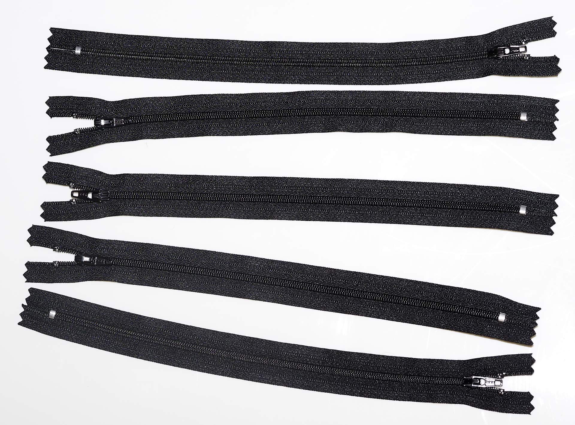 Pack of 5 YKK Nylon Black Closed end Zip 8,9,10,11,12,15,20. Size 3. (10 inch) — image 1
