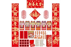 NBJIUYIN Chinese New Year Decorations 2024 Lunar New Year Chinese Couplets Red Paper Envelopes Hong Bao Chinese Fu Character Window Wall Sticker Hanging Ornaments for Spring Festival Party Decor