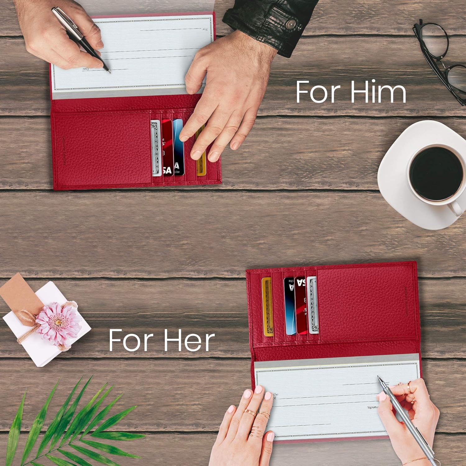 Genuine Leather Checkbook Cover For Women & Men - Checkbook Holder Check Book Covers For Duplicate Checks Card Wallet RFID at  Women’s Clothing store