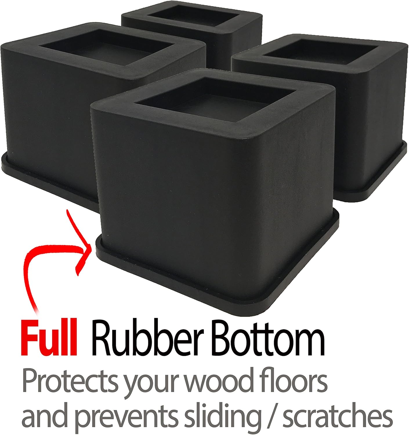 iPrimio Bed and Furniture Square Risers - 3 INCH Rise Size - Wont Crack & Scratch Floors - Heavy Duty Rubber Bottom - Patent Pending - Great for Wood and Carpet Surface (Black, 4): Home Improvement