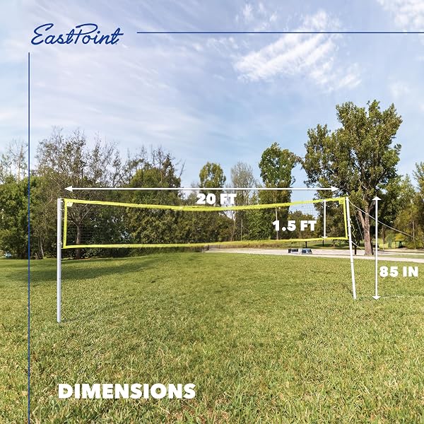 EASTPOINT 2-IN-1 VOLLEYBALL NET & BADMINTON SET – BLACK STEEL POLES – EASY SETUP FOR BEACH & CAMPING GAMES – PORTABLE VOLLEYBALL NET – INCLUDES 4 BADMINTON RACKETS & SHUTTLECOCKS FOR OUTDOOR GAMES