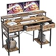 CubiCubi 47 Inch Computer Desk with 3 Drawers and Storage Shelves, Small Home Office Desk with Monitor Stand, Study Writing Table for Bedroom, Rustic Brown