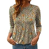 LOMON Women's 3/4 Length Sleeve Tops Crew Neck Dressy Casual Blouses Summer Tees Shirts