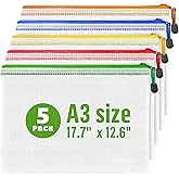 5 Pack Mesh Zipper Pouch Bags A3 - Plastic Zipper Pouches for Organizing 17.7x12.6 inch - Game Storage Bags - Puzzle Organizer Bags - Large Zip Pouch Bags - Mesh Pouch with zip - Puzzle Bags