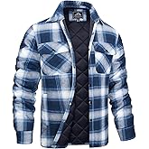 MAGCOMSEN Men's Flannel Shirts Long Sleeve Quilted Lined Button Down Plaid Flannel Jacket Heavyweight Warm Winter Coat