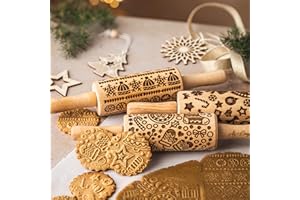 CHRISTMAS FUN 3 Kid Rolling Pin Set. Wooden Laser Cut Embossing Cut Mini Rolling Pins for Embossed Cookies. Gift for Kid, Fri