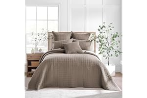 Levtex Home Mills Waffle King Bedspread Set (122x106in) with 2 Pillow Shams (36x20in) - Cocoa - Cotton Waffle King Size Bedspread Set - Soft, Pre-Washed