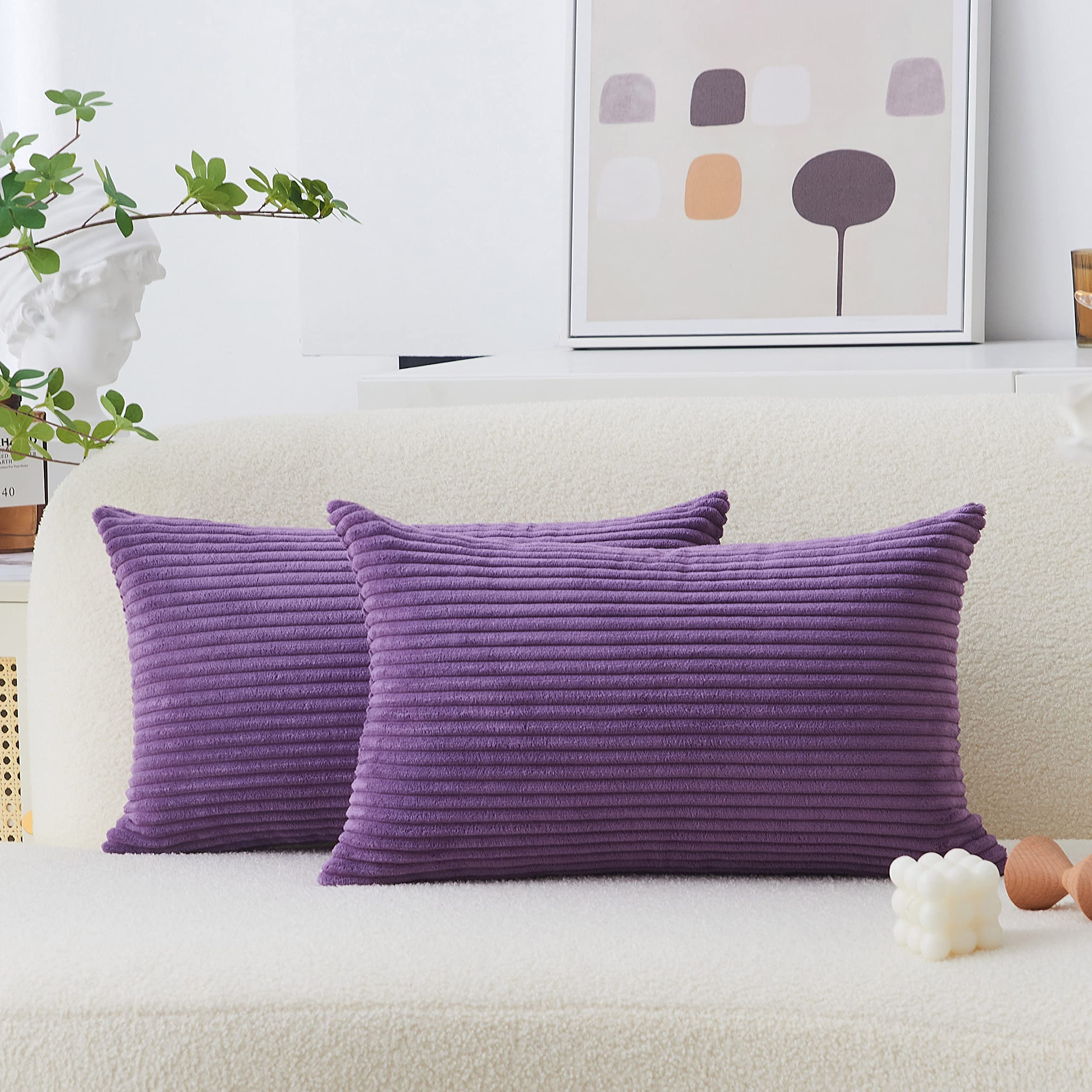 Home Brilliant Eggplant 50 x 30 cm (Pack of 2) Rectangular Velvet Striped Sofa Bed Cushion Covers, Soft Corduroy, 2 Count, Living Room — image 1